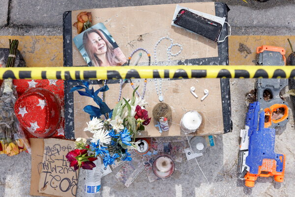 Objects at a memorial site in Surfside, Fla., on Monday.