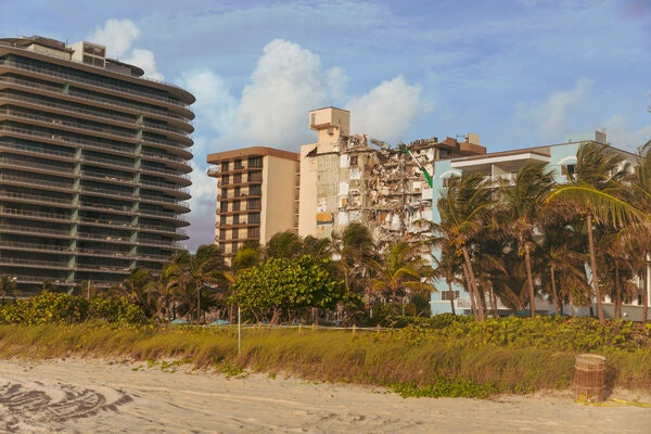 A view of the partially collapsed Champlain Towers South building on June 25, the day after the collapse.