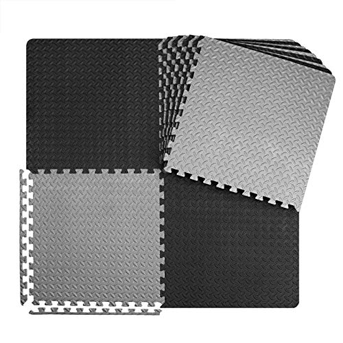 innhom Gym Flooring Gym Mats Exercise Mat for Floor Workout Mat Foam Floor Tiles for Home Gym Equipment Garage, 6 Black and 6 Gray