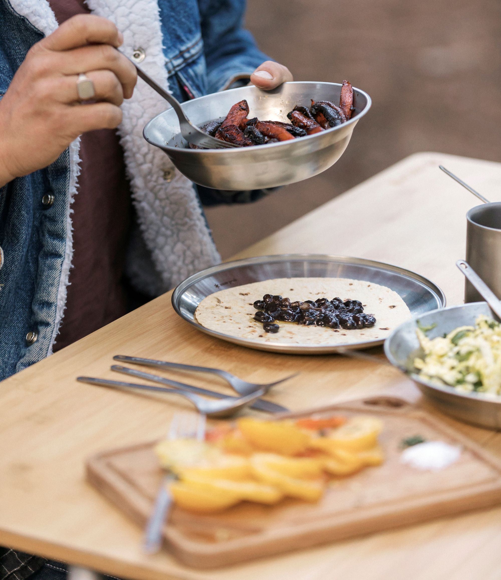 snow peak rivian electric truck kitchen